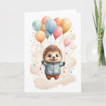 Cute Watercolor Hedgehog Floating in the Air Blank