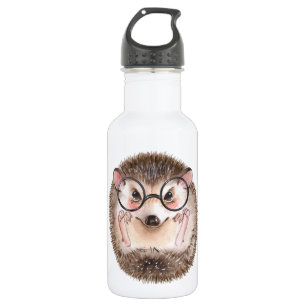Cute watercolor hedgehog in glasses 532 ml water bottle