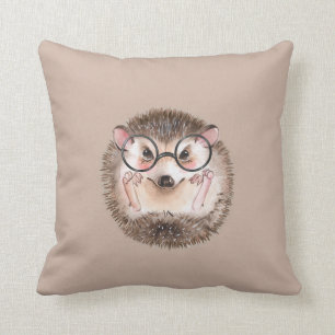 Cute watercolor hedgehog in glasses cushion