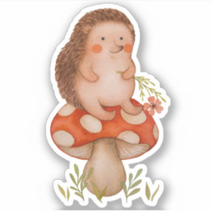 Cute Watercolor Hedgehog On A Mushroom