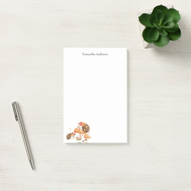 Cute Watercolor Hedgehog Personalised  Post-it Notes (Office)