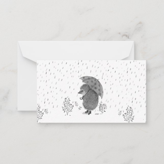 Cute Watercolor Hedgehog Rainy Day Whimsical   Card (Front)