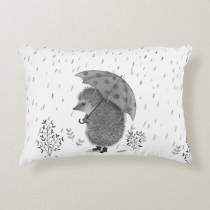 Cute Watercolor Hedgehog Rainy Day Whimsical Decorative Cushion