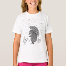 Cute Watercolor Hedgehog Rainy Day Whimsical Girl