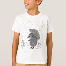 Cute Watercolor Hedgehog Rainy Day Whimsical