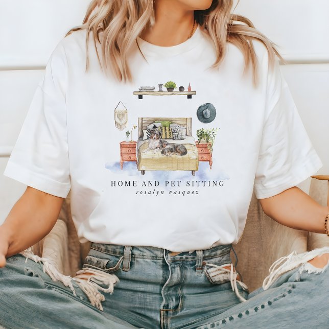 Cute Watercolor Home and Pet Sitting Services T-Shirt (Creator Uploaded)