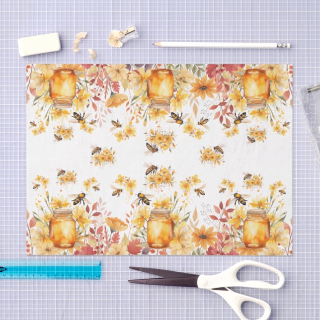 Cute Watercolor Honey Bees & Flowers Tissue Paper (Craft)