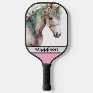 Cute Watercolor Horse Customisable Name Pickleball Paddle
