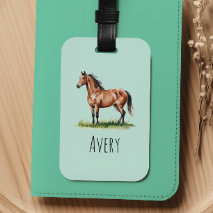Cute Watercolor Horse Kids Luggage Tag