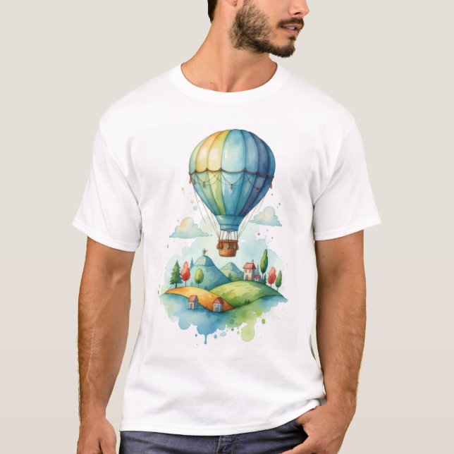 Cute Watercolor Hot Air Balloon T-Shirt (Front)