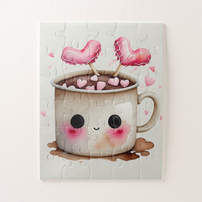 Cute Watercolor Hot Chocolate Mug Jigsaw Puzzle (Vertical)