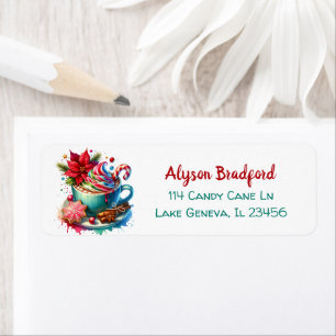 Cute Watercolor Hot Cocoa, Candy Canes and Cookies Return Address Label