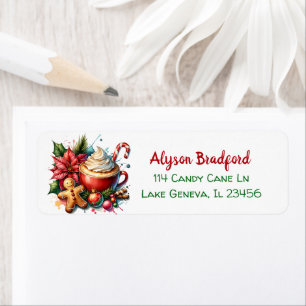Cute Watercolor Hot Cocoa, Candy Canes and Cookies Return Address Label
