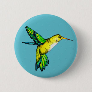 Cute Watercolor Hummingbird & White Dots 6 Cm Round Badge