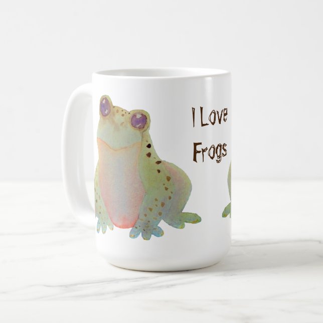 Cute Watercolor I Love Frogs Coffee Mug (Front Left)