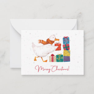 Cute Watercolor Illustrated Goose Christmas  Card