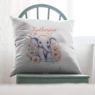 Cute Watercolor Illustration of a Baby Elephant Cushion