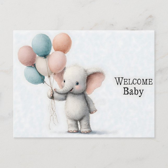 Cute Watercolor Illustration of a Baby Elephant Postcard (Front)