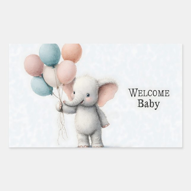 Cute Watercolor Illustration of a Baby Elephant Rectangular Sticker (Front)