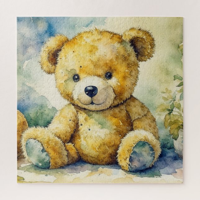 Cute Watercolor Illustration of a Teddy Bear Jigsaw Puzzle (Vertical)