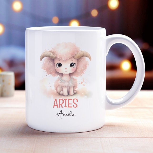 Cute Watercolor Illustration of Aries Zodiac Name Coffee Mug (Cute Watercolor Illustration of Aries Zodiac Name Coffee Mug)