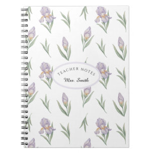 Cute Watercolor Iris Cottagecore Teacher Notes Notebook