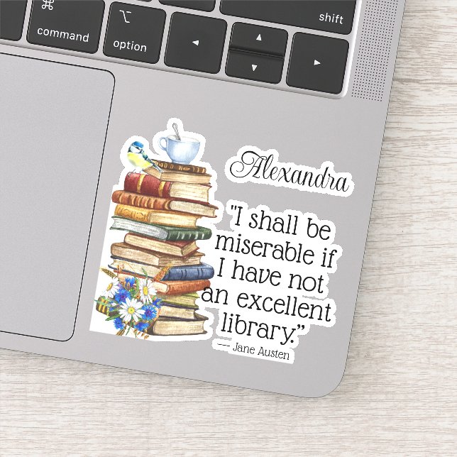 Cute Watercolor Jane Austen Book Lover Quote Bird (Detail)
