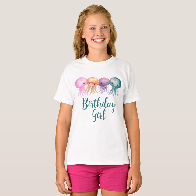 Cute Watercolor Jellyfish Under the Sea Birthday T-Shirt (Front Full)