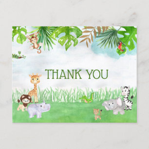 Cute Watercolor Jungle Safari Animals Thank You Invitation