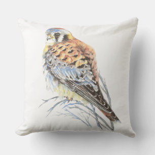 Cute Watercolor Kestrel Sparrow Hawk Bird Cushion