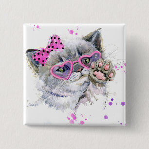 Cute Watercolor Kitten 15 Cm Square Badge