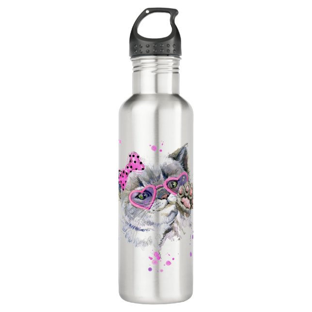 Cute Watercolor Kitten 710 Ml Water Bottle (Front)