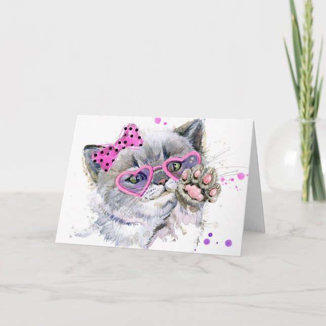 Cute Watercolor Kitten Card (Front)