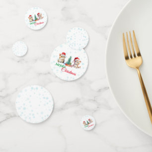 Cute Watercolor kitten cat Santa Christmas party C Confetti
