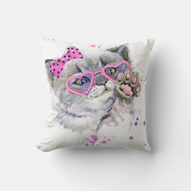 Cute Watercolor Kitten Cushion (Front)