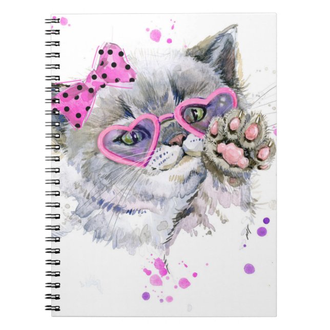 Cute Watercolor Kitten Notebook (Front)