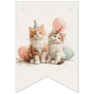 Cute Watercolor Kitten Pawty Cat Birthday Bunting