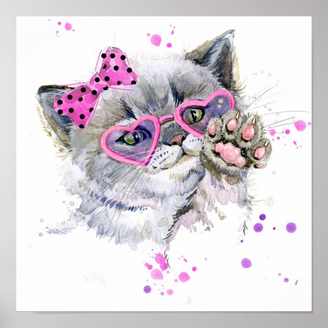 Cute Watercolor Kitten Poster (Front)