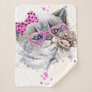 Cute Watercolor Kitten Sherpa Blanket