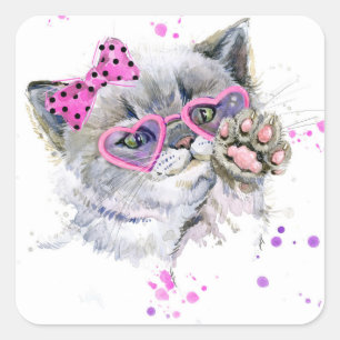 Cute Watercolor Kitten Square Sticker