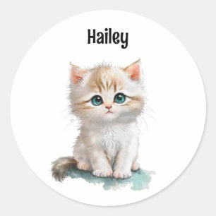Cute Watercolor Kitten with Blue Eyes Classic Round Sticker