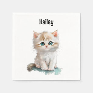 Cute Watercolor Kitten with Blue Eyes Napkin