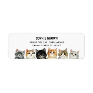 Cute Watercolor Kittens Feline Art Return Address  Label