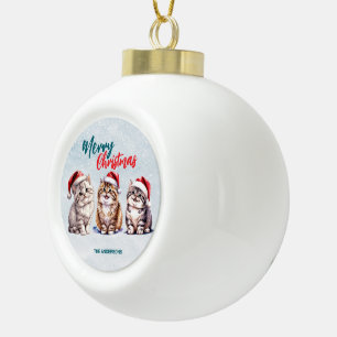 Cute watercolor kitty cat Santa  Merry Christmas  Ceramic Ball Christmas Ornament
