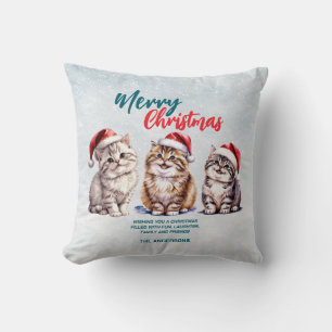 Cute watercolor kitty cat Santa Merry Christmas Cushion