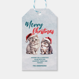 Cute watercolor kitty cat Santa  Merry Christmas  Gift Tags