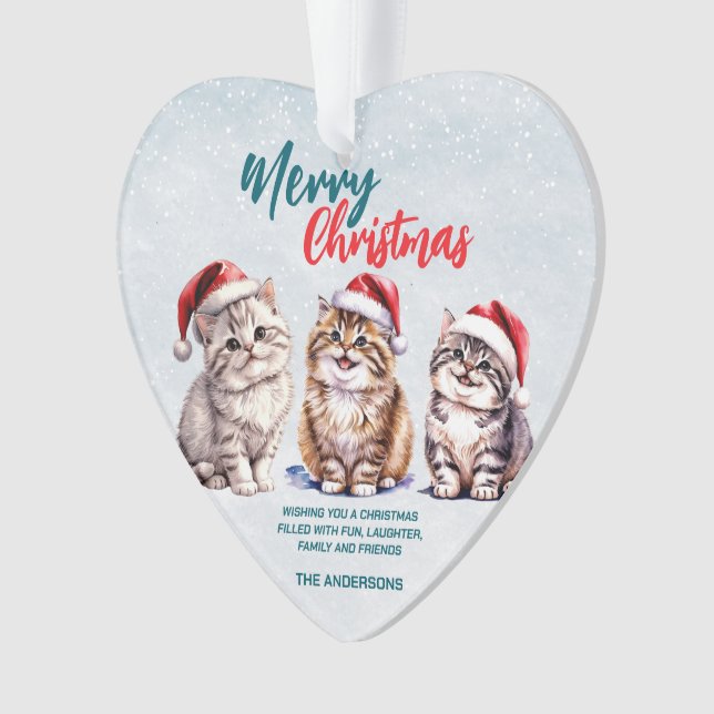 Cute watercolor kitty cat Santa  Merry Christmas  Ornament (Front)