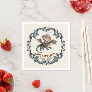 Cute Watercolor Knight Castle Boys First Birthday Napkin