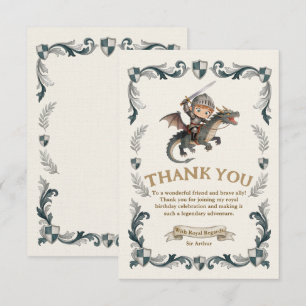 Cute Watercolor Knight Castle Boys First Birthday Thank You Card