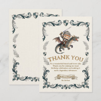 Cute Watercolor Knight Castle Boys First Birthday Thank You Card